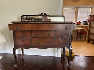 Antique Buffet Cabinet With Original Mirror And Cabriole Legs
