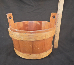 Antique Handmade White Cedar Ash Banded Wood Wash Tub Bucket