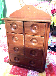 Antique Wooden 7 Drawer Spice Cabinet Box Cupboard Apothecary Chest Hanging 15 