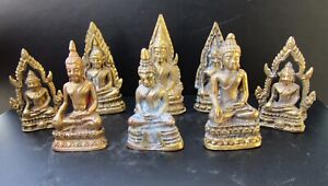 08 Thai Buddha Amulet Bronze 8 Buddha Good Luck