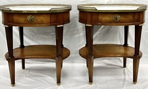 Pair Grosfeld House Mc Louis Xvi Style Oval Brass Mounted Tables