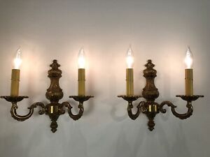 Pair Of Vintage Antique French Brass Crystal Wall Sconces Lamp 1970s Eb9001 P
