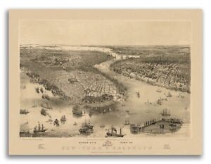 1851 New York City New York Vintage Old Panoramic Ny City Map 18x24