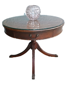 Antique 1954 Mersman Coffee Table Round Glass Top Claw Foot Mahogany Table 5954