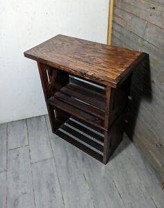 Vintage Rustic Primitive Farmhouse Slat Wood Crate Box Table Shelf