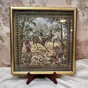 Vintage Framed Genuine French Petit Point Tapestry Fox Hunting 12x12 