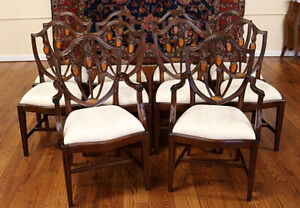 Set Of 10 Mahogany Satinwood Inlaid Baltimore Federal Style Dining Chairs