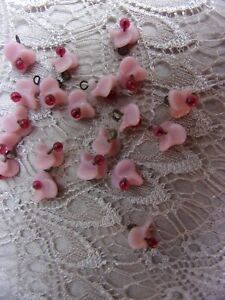 20 Glass Antique Buttons Pink Flower Shape With Ruby Red Bead 3 8 Art Sewing 