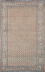 Vintage Boteh Botemir Rug 4x7 Handmade Wool All Over Pattern Carpet
