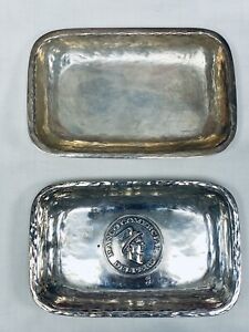 Vintage Industria Peruana Silver Hammered 2 Part Dish Commercial Bank Of Peru