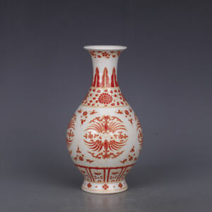 Chinese Porcelain Ming Chenghua Ruby Red Glaze Gilding Phoenix Vases 9 37 Inch