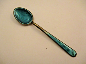Antique Sterling Silver Spoon Green Enamel Cloisonne Art Deco Style