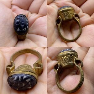 Wonderful Unique Post Medieval Islamic Mosaic Glass Gold Gilding Ring