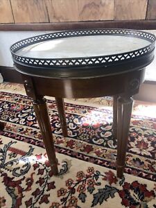 Vintage French Louis Xv Style Marble Top Side Table Brass Pierced Heart Gallery