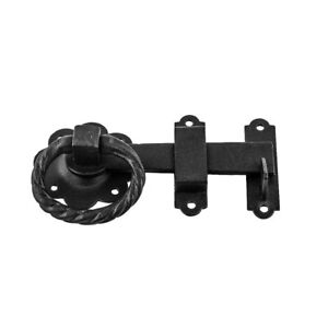Renovators Supply Black Wrought Iron Floral Ring Style Turn Gate Latch 6 In