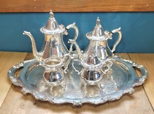 6 Pc Antique Genuine Wallace La Reine 1100 Silver Plated Tea Coffee Set W Tray