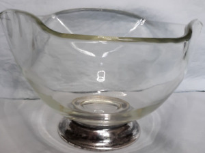 Mid Century Modern Sterling Silver Footed Bowl Glass Hors D Oeuvres Lead Crystal