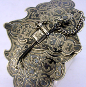 Rare Beautiful Russian Solid Silver Niello Belt Buckle C1905 Antique