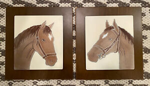 Pair Of Mid Century Modern Boho Engraved Horses Cmc Wall Art Decor Metal