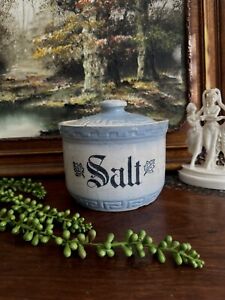 Antique Monmouth Stoneware Blue And White Maple Leaf Salt Cellar