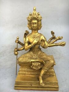 9 Tibet Brass Copper Three Buddha Head Eight Hand Marici Bodhisattva Statue