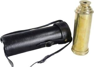 15 Polish Brass Handheld Telescope Pirate Spyglass With Black Leather Case Gift
