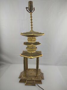 22 5 Tall Solid Brass Asian Pagoda Tower Temple Table Lamp W Out Shade