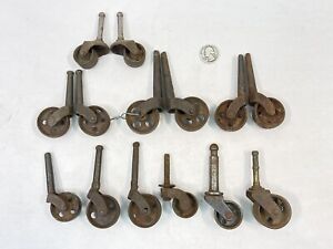 Lot Of 14 Antique 1800 S Cast Iron Furniture Casters Metal Rollers Wheels Pairs