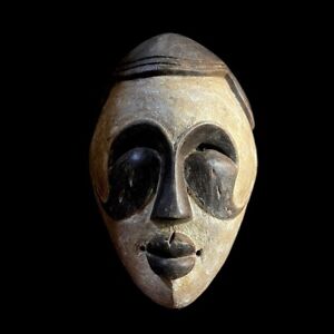 African African Mask Tribal Face Lega Mask White With Face Lines Congo G1219