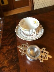 Tea Strainer Silver Plated W Drip Bowl Antique Reproduction Greenwich Style