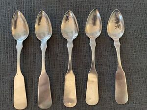 5 J Draper Coin Silver Spoons Early 1800 S