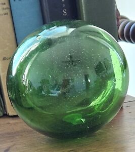 Vintage Glass Japanese Fishing Float Buoy Ball Emerald Green 4 3 4 Swirls