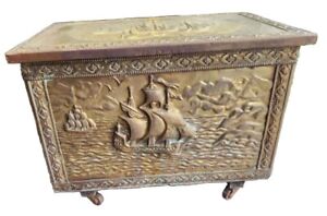 Wood Brass Box W Casters