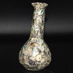 Large Ancient Roman Glass Bottle Vessel With Iridescent Patina From Israel