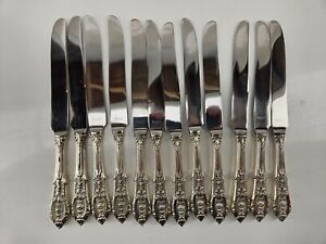 Lot Of 12 Wallace Sterling Silver Flatware Rose Point Dinner Knife 9 