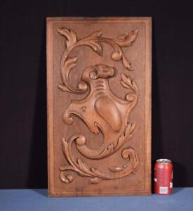 Antique French Highly Carved Panel In Oak Wood Salvage