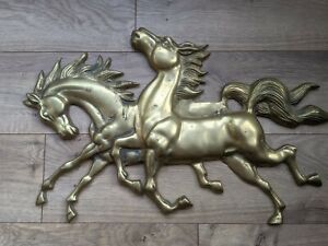 Vintage Brass Running Horses Wall Art Sculpture Mcm Mid Century Modern Plaque