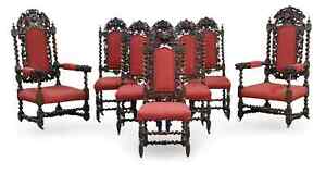 Antique Chairs Set Of 6 2 Red Carved French Renaiss Barley Twist 1800s