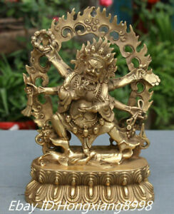8 Old Tibet Buddhism Bronze Gilt 6 Arm Mahakala Wrathful Deity Buddha Statue