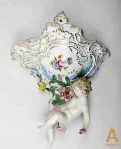 Wall Vase Ps Dresden Decorated Cherub Figurine As Well As Flowers And Foliage