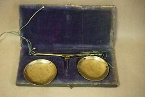 Antique Brass Jewelry Hanging Balance Scales Orig Velvet Box Made In Germany