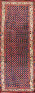 Navy Blue Botemir Boteh 10 Ft Runner Rug 4x10 Handmade Wool Carpet