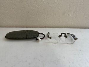 Antique Chinese Spectacles Eyeglasses Qing Dynasty Coin Design Bridge W Case
