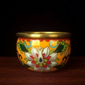 Cloisonne Chinese Traditional Handicraft Ornament Copper Treasure Basin Yellow