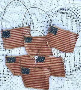 Set Of 3 Primitive Rustic Patriotic Flag Hangers Decor Bowl Filler Americana