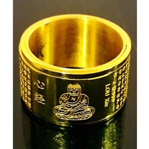 Ring Mantra Heart Sutra Buddha Golden Talisman Thai Buddhist Amulet Us Size 10