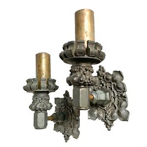 Antique Pair Bronze Sconces Early 1900s Classic Very Heavy