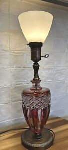 Gorgeous Antique Bohemian Cranberry And Clear Crystal Lamp With Shade Heavy
