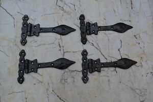 Vintage Cast Iron Gate Door Hinges Vintage French Head Barn Rusty 4 Pcs