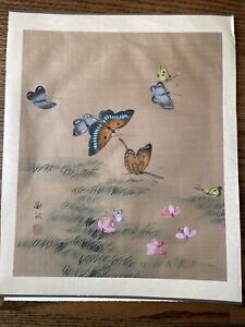Vintage Chinese Silk Painting Butterflys 11 X 13 75 